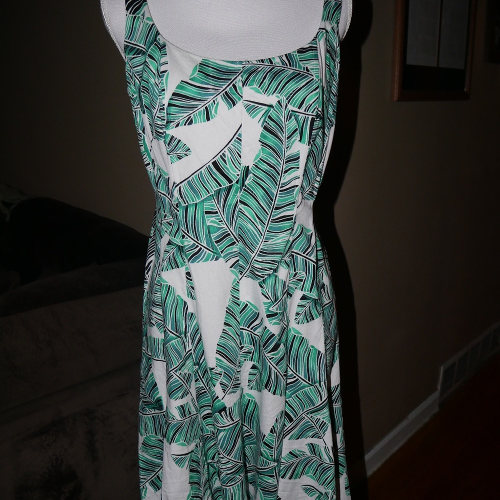 NINE WEST Green & White Floral A-Line Dress